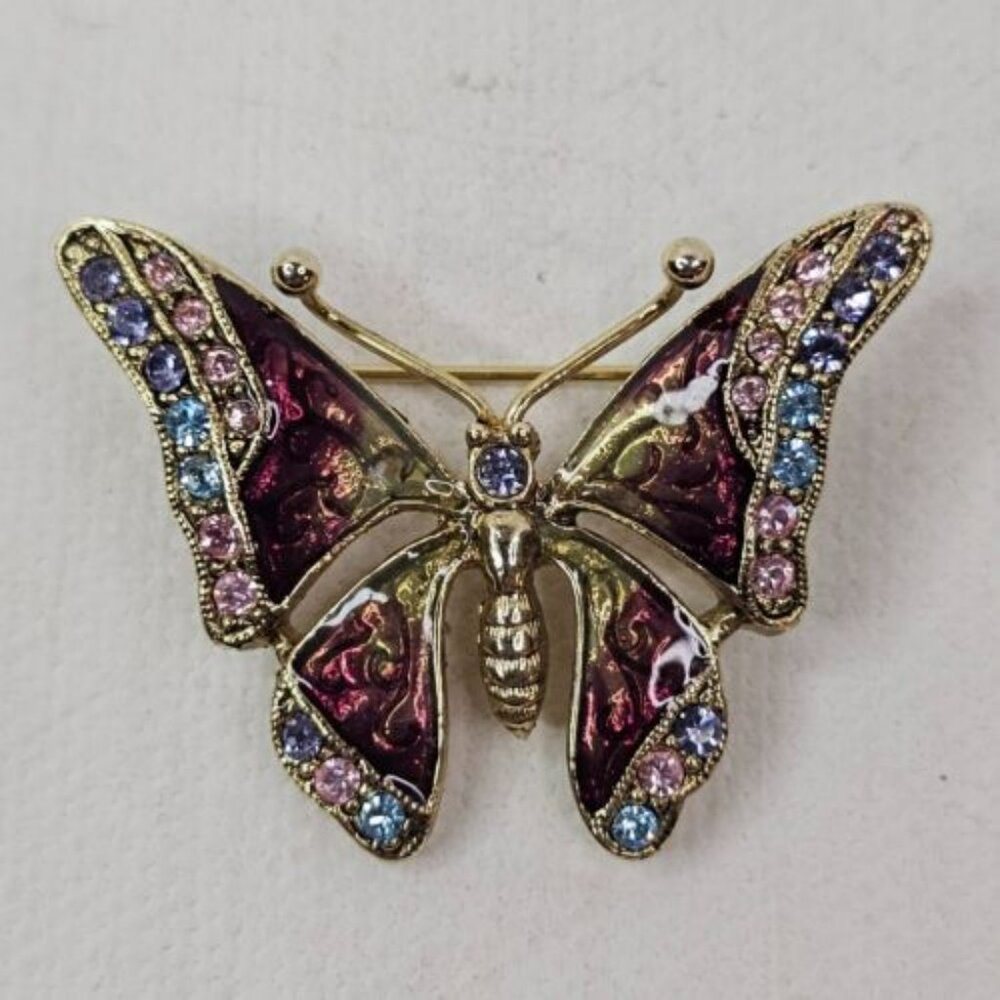 LC Liz Claiborne Enamel Butterfly Brooch Multicolor Rhinestone Pin